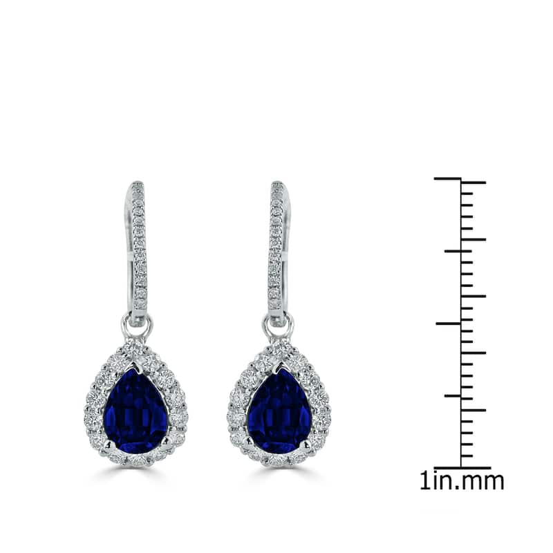 Auriya Fancy Teardrop 2 5/8ct Blue Sapphire and 5/8ct Diamond Halo Dangle Earrings 18k Gold