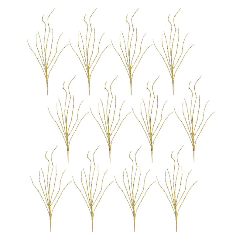 Set of 12 Gold Tinsel Christmas Branches 43"
