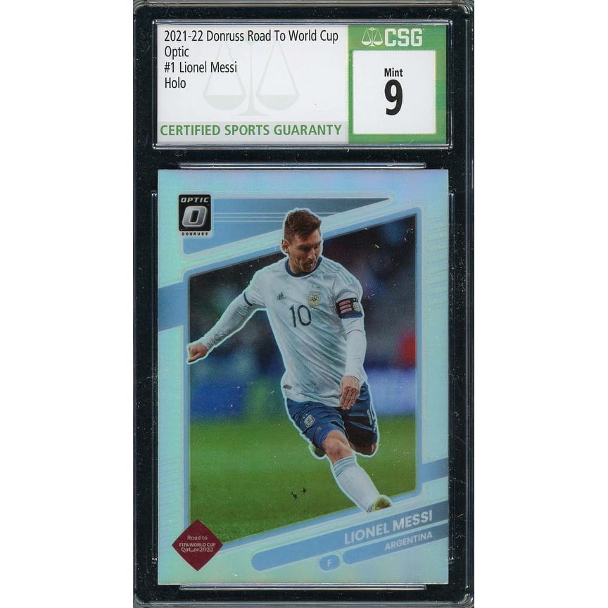 Lionel Messi 2021 Donruss Hologram Soccer Card #1 Graded CSG 9 - 8'6" x 11'6"