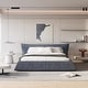preview thumbnail 35 of 47, King Size Bed Frame w/ Special Shaped Headboard,Velvet Upholstered Platform Bed Floor Bed Low Profile Bed, Mattress Foundation