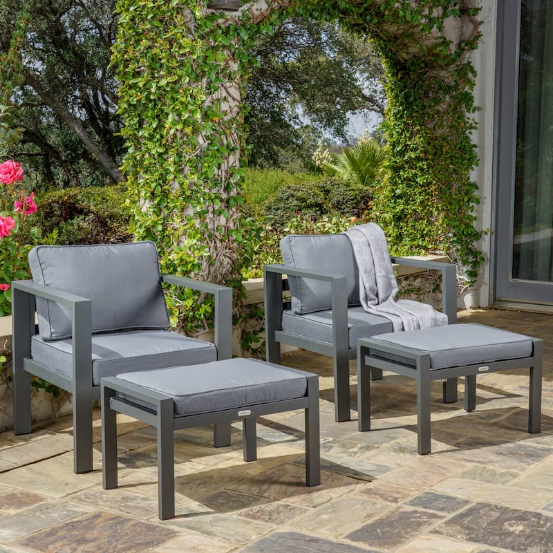 Lakeview Aluminum Outdoor Club Chair Set with Ottomans (4-Piece)