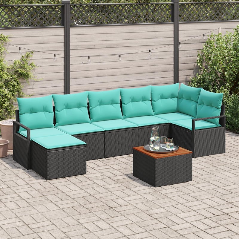 vidaXL 8 Garden Sofa Set with Cushions Black/Grey Poly Rattan - 113 x 48 x 27.2 - Black