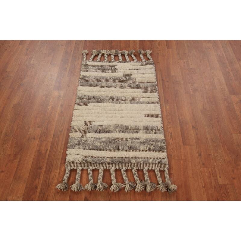 Modern Striped Moroccan Foyer Rug Handmade Wool Carpet - 2'0"x 3'0"