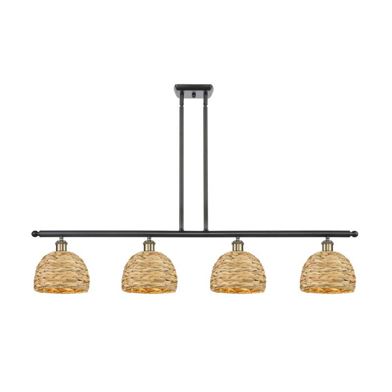 Innovations Lighting 516-4I-11-48 Woven Rattan Linear Woven Rattan 4 - Black Antique Brass / Natural