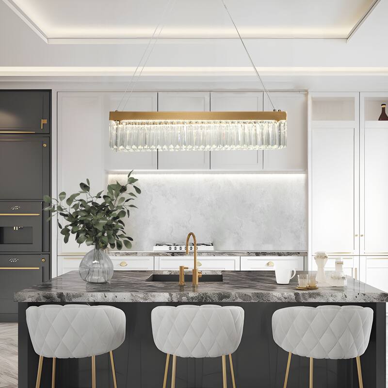 Modern LED Crystal Chandelier Island Lights for Kitchen Island - Gold - 31.5" W x 6.3" H x 7.9" D