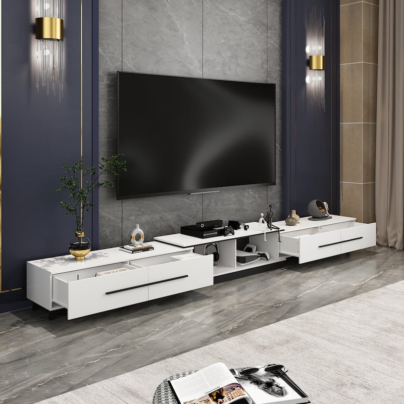 13.1"H Extendable Designs TV Stand with 4 Storage Drawer Black/White
