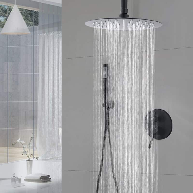 YASINU Ceiling Mount 10" Rain Round Shower Combo Set with Handheld Shower Head