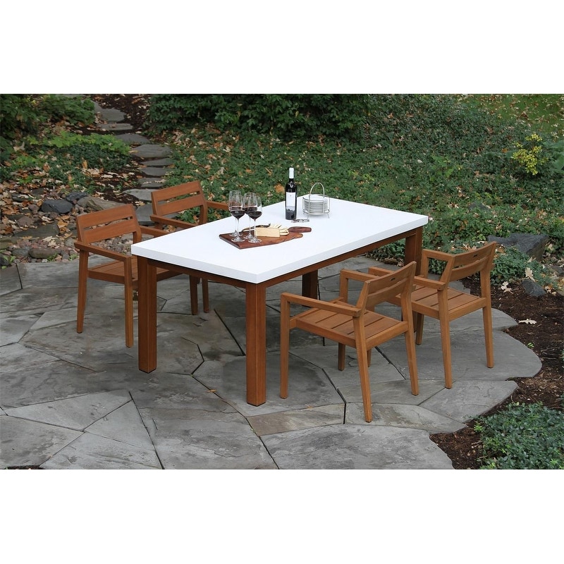 Nadine 5 pc. Eucalyptus and Ivory Composite Dining Table with Stacking Chairs