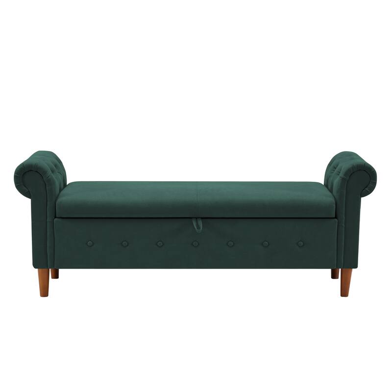 Multipurpose Rectangular Linen Sofa Stool with Large Space Saving Storage, 4 Rubber Wood Feet - 63 x 22.1 x 24.1 inch