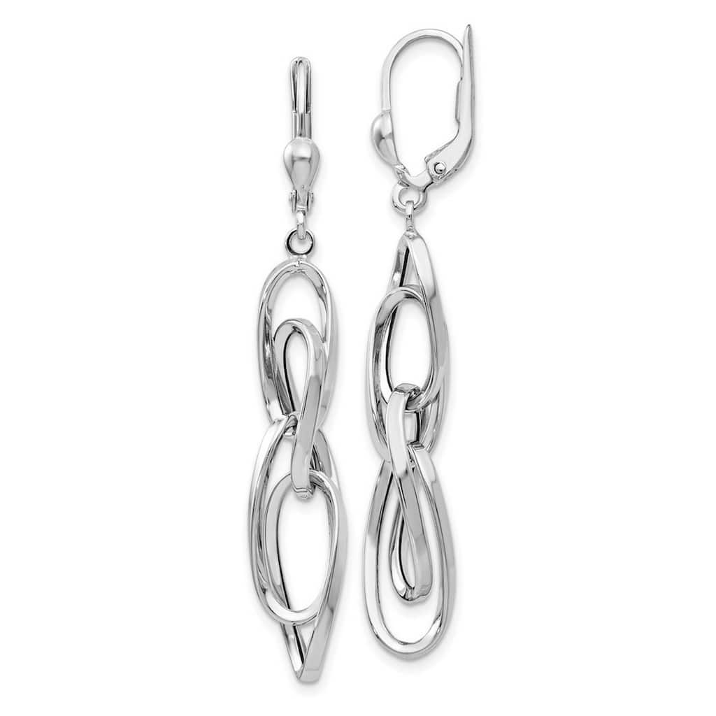 Curata 14k White Gold Polished Dangle Leverback Earrings - 51x7mm