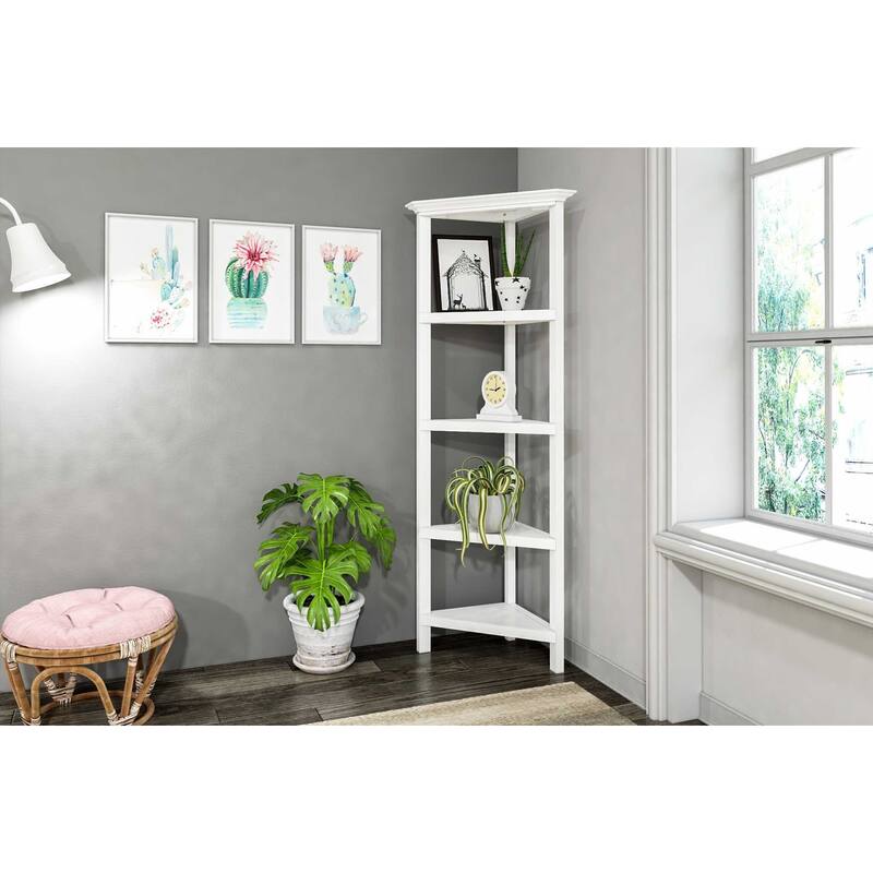 HomeRoots Gray Solid Wood Corner Bookcase