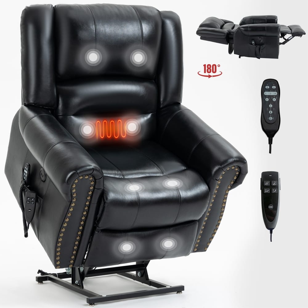 Roomfitters Dual Motor Power Lift Recliner, Infinite Position Massage Chair with 180-Degree Recline and USB