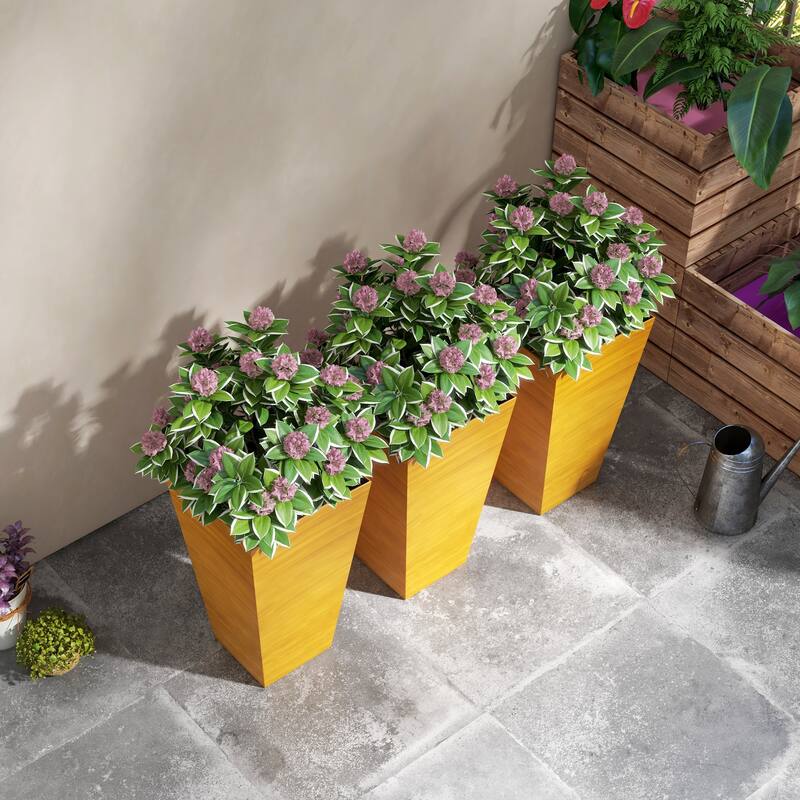 Outsunny 28" Tall Outdoor Planters, Set of 3 Large Taper Planters with Drainage Holes and Plug