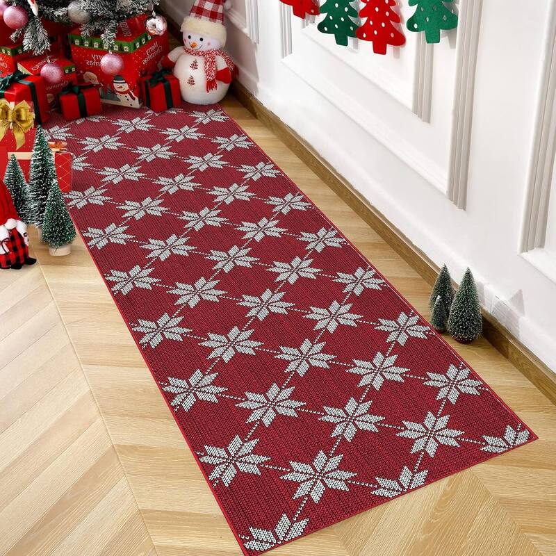 GustoWave Christmas Geometric Throw Area Rugs, Non Slip Machine Washable, Red - 1'6" x 2'6" - Red 2*6ft
