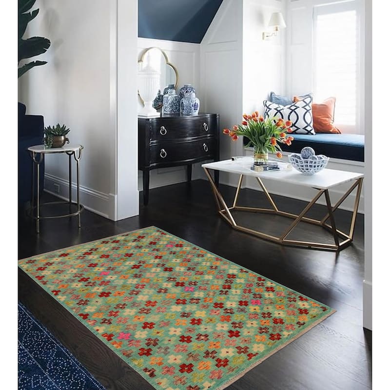 Boho Chic Balochi O'Connor Blue/Rust Hand Knotted Wool Rug - 3'2'' x 5'1''