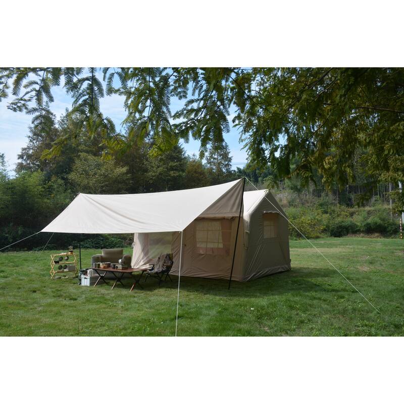 9.8 x 13 Ft Modern Camping Tent with Manual Air Pump, Mesh Windows, Waterproof and Windproof, Accommodates 7-8 People