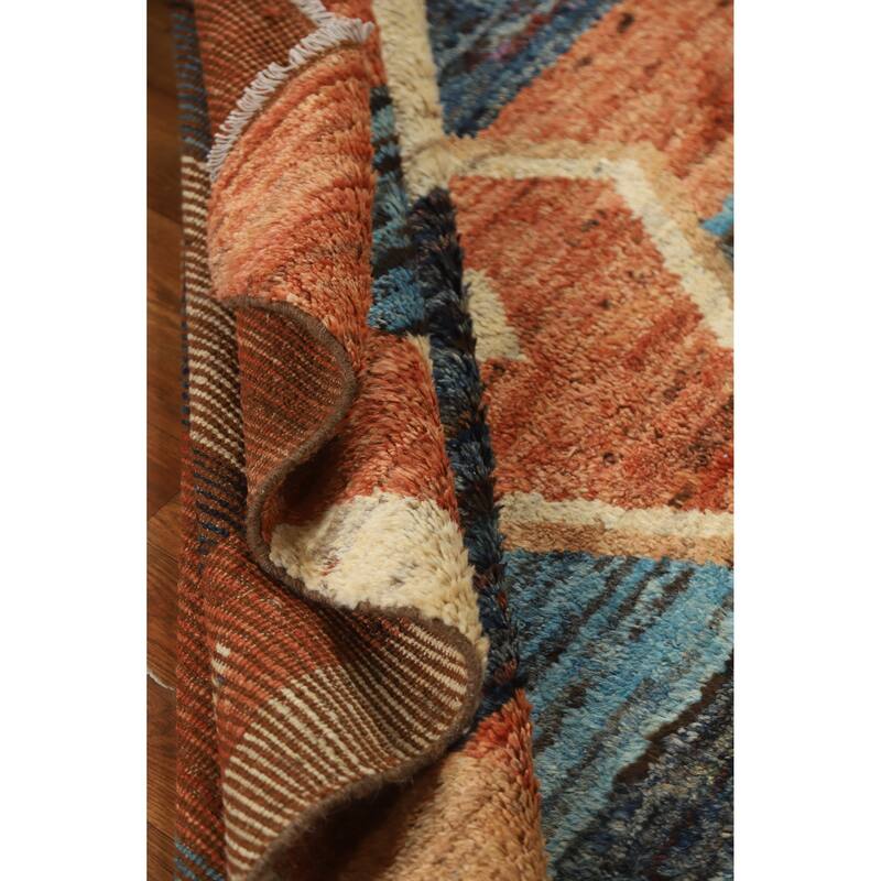 Tribal Moroccan Oriental Area Rug Hand-Knotted Orange Wool Carpet - 5'7" x 8'3"