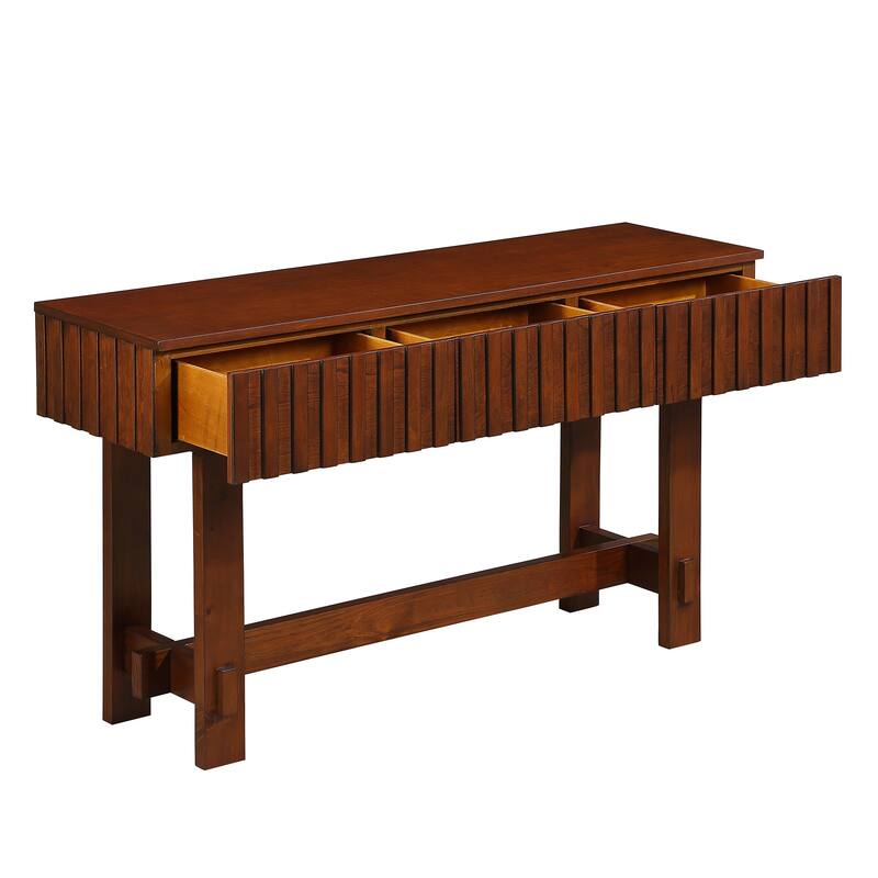 Mid Century Farmhouse Fluted Console Table with Solid Wood Legs