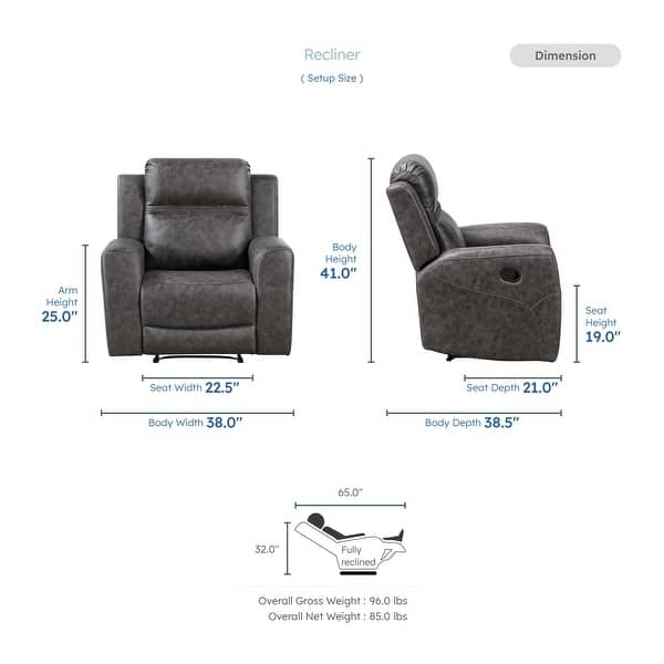 Elara 38" Microfiber Manual Reclining Chair with Tab Pull Motion