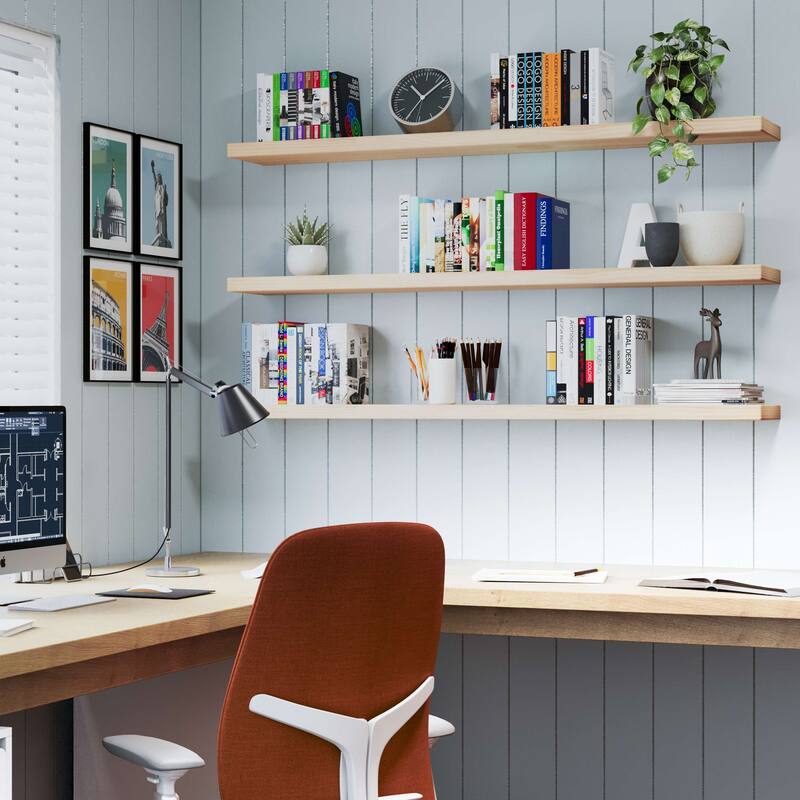 Wallniture Bois Wood Board 60" Long, 9.25'' Deep, 1.5" Thick, Hidden Bracket Shelf, Wall Bookshelf for Living Room, Rustic, 1pc