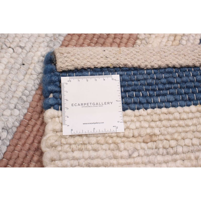 ECARPETGALLERY Braid weave Sienna Cream, Navy Wool Rug - 4'0 x 5'7