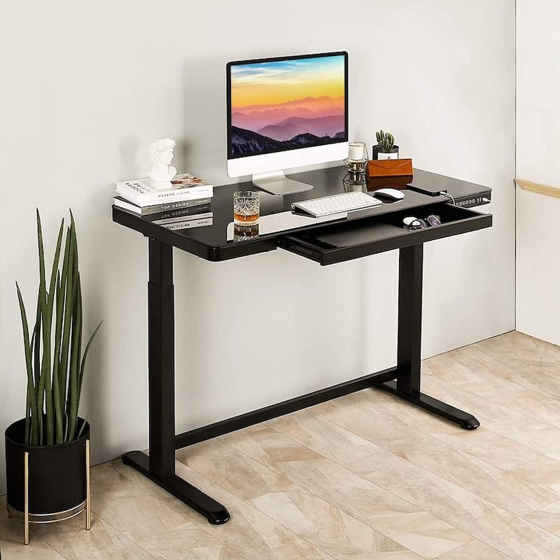 Rise Up Glass electric standing desk glass desktop adjustable height - Black