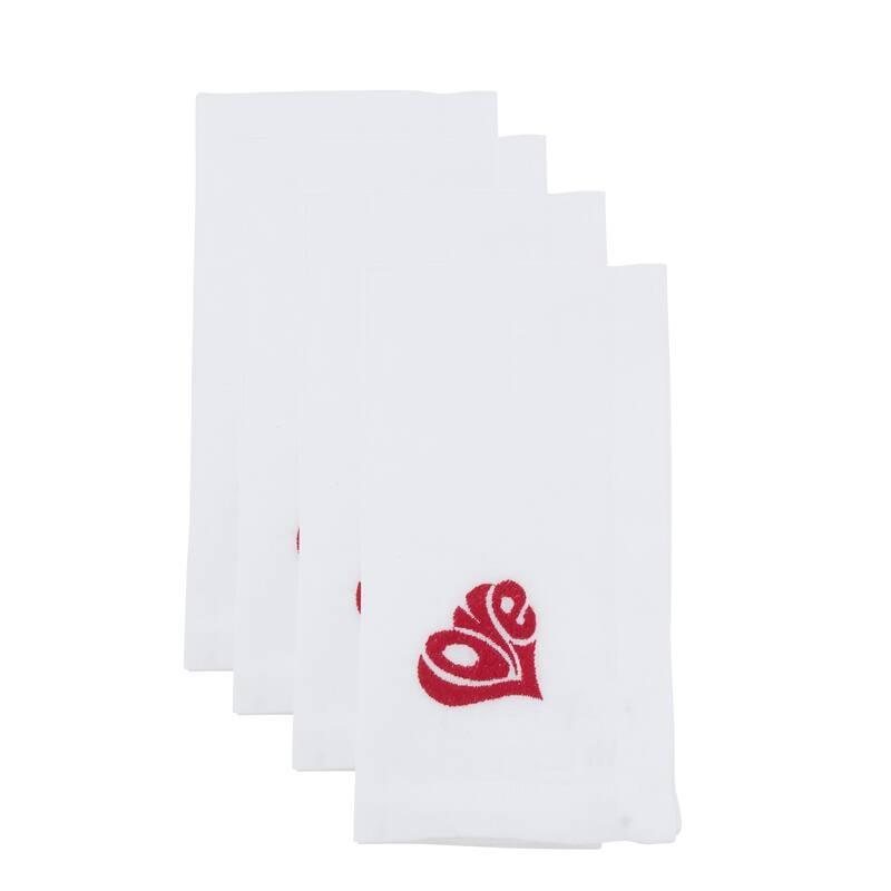 Embroidered LOVE Napkins (Set of 4) - Bold Heart-Shaped Script Motif for Romantic Tables, 20"x20"