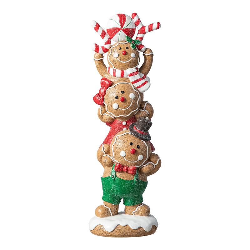 Glitzhome Resin Christmas Gingerbread Figurines Xmas Table Decor for Party Mantel Shelf Sitter