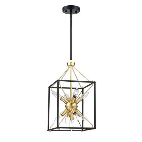 10 in. 9-Light Modern Rectangle Lantern Pendant Light with Matte Black finish and Gold Accents
