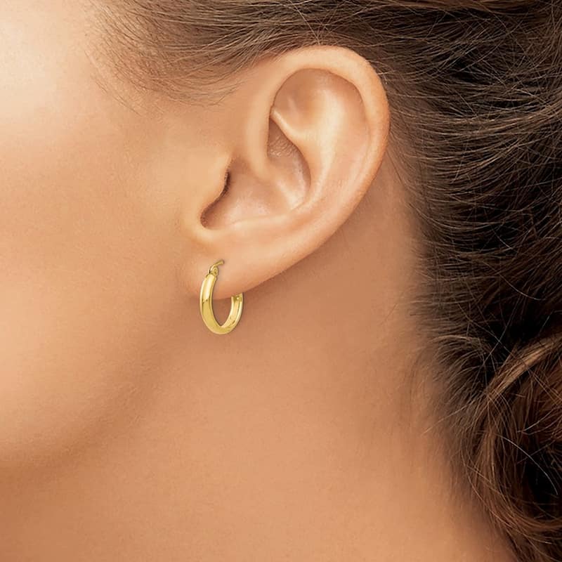 Curata 10k Yellow Gold 2.75mm Round Domed Hoop Earrings - 15mm 18mm 26mm 30mm 37mm 45mm 50mm 60mm 65mm
