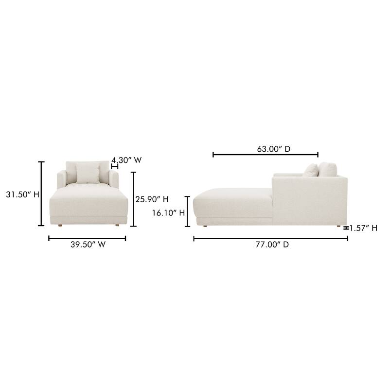 NADAAL STUDIOS Nyver Chaise, GRS-Certified Recycled Fabric with FSC Pine Frame and Foam Cushion, Oyster Beige