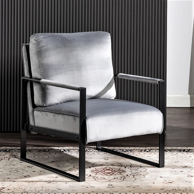 Hosam 25.4" Velvet Upholstery Metal Arms Chair