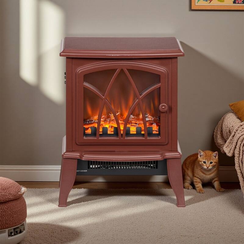 18"/22" Electric Fireplace Heater, Freestanding Stove with LED Flames, Overheating Protection, 750W/1500W, White/Red/Gray/Brown