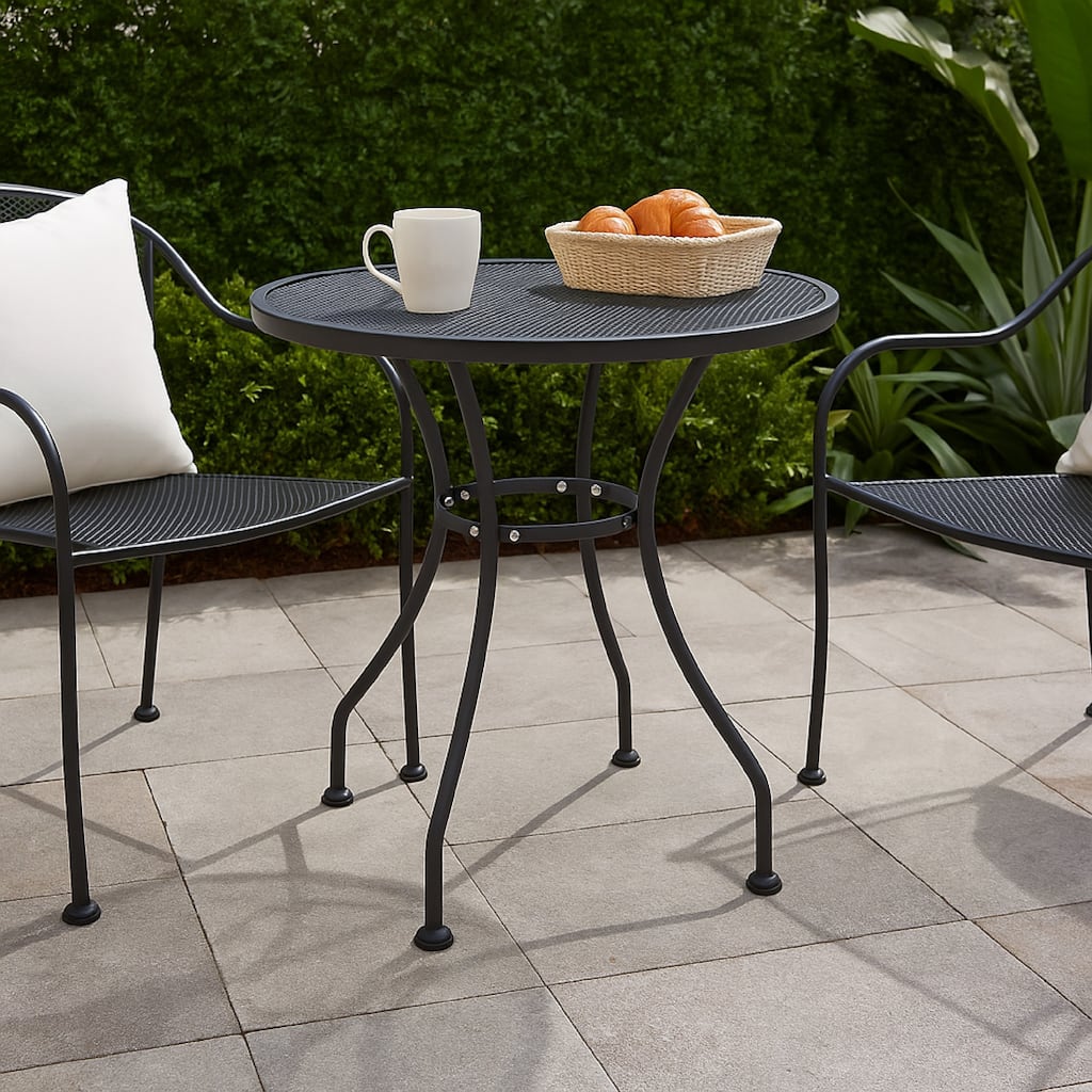 Yoko Outdoor Breakfast Table, Dark Gray Mesh Iron, Round 32 Inch Top