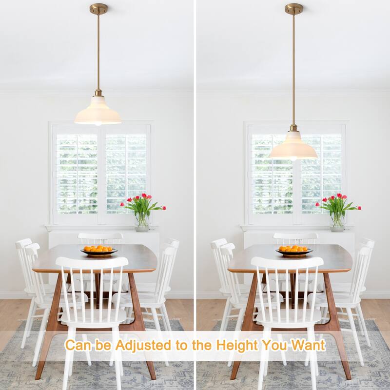 1-Light Adjustable Dome Shaded Pendant Light with Cream Glass Shade, Semi Flush Mount Chandelier for Dining Room Living Room