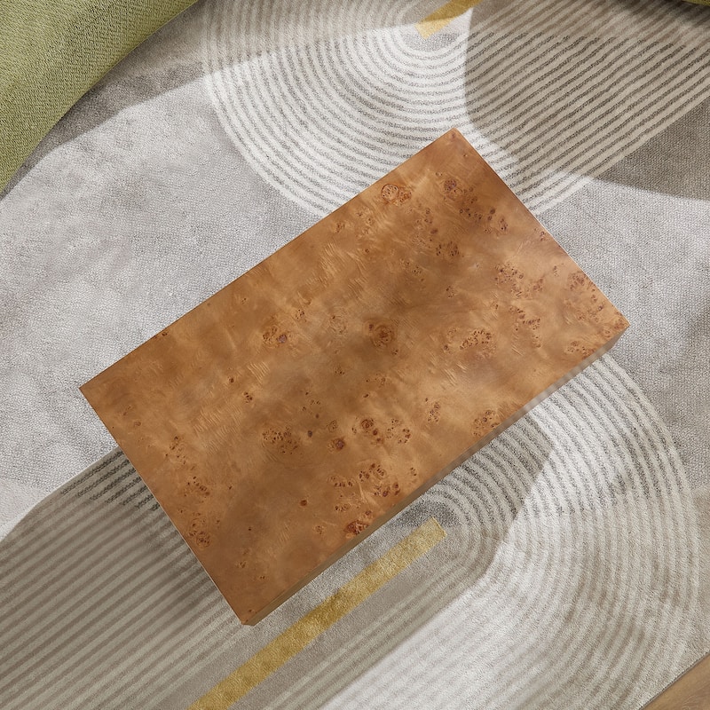 43.31" Mid-Century Modern Rectangle Burl Wood Veneer Coffee Table