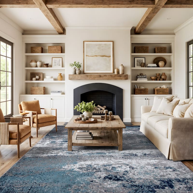 World Rug Gallery Distressed Abstract Watercolor Area Rug - 12' x 15' - Blue