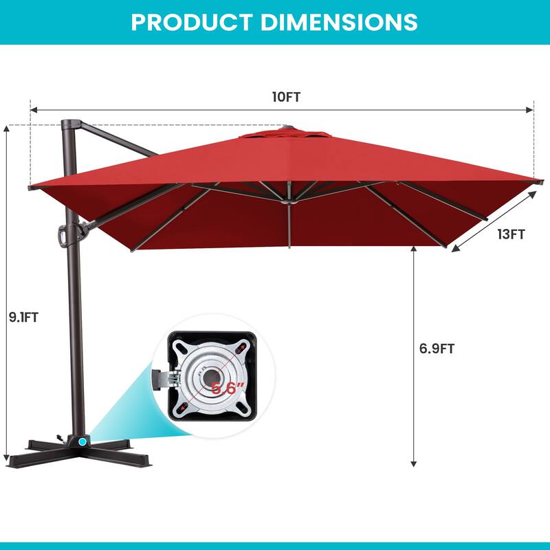 Pellebant 10x13 FT Patio Cantilever Umbrella Outdoor Offset Umbrella with No Base