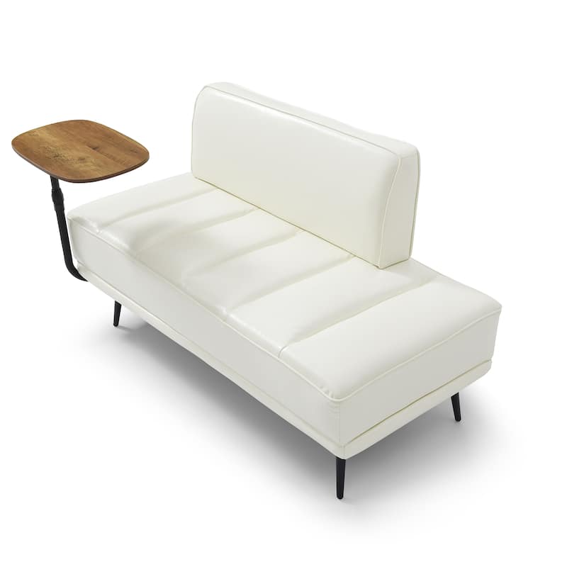 55 Inch Wide PU Sofa Bench with 360-degree Swivel Side Table and Metal Legs