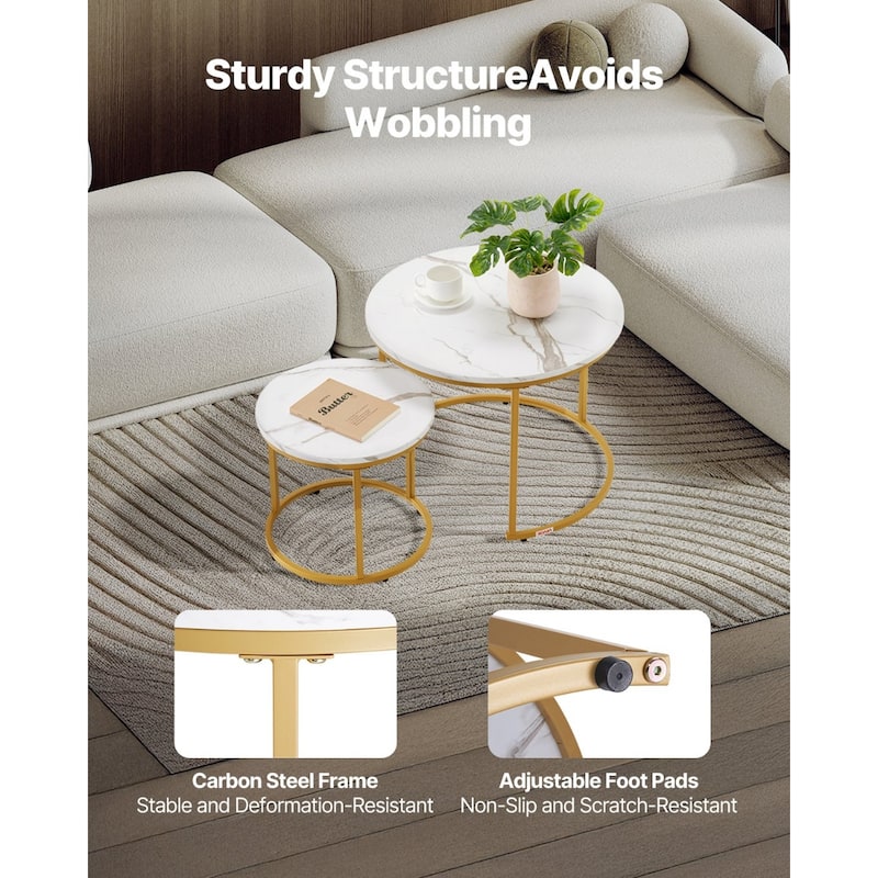 Round Nesting Coffee Tables Set of 2 with Metal Frame for Small Spaces Bedroom