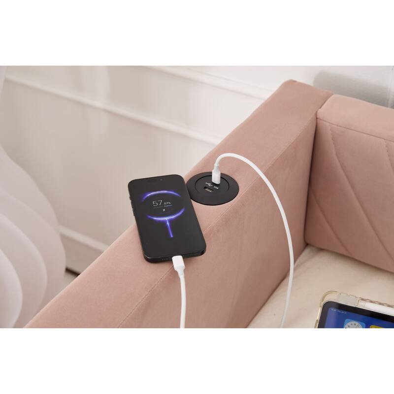 Twin Size Velvet Daybed with Trundle, USB Charging Port & Side Pockets, Modern Upholstered Sofa Bed with V-Pattern Backrest