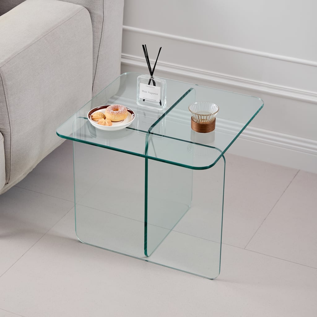 Tempered Clear Glass SideTable, Small Tea Table, Night Stand Tempered Glass