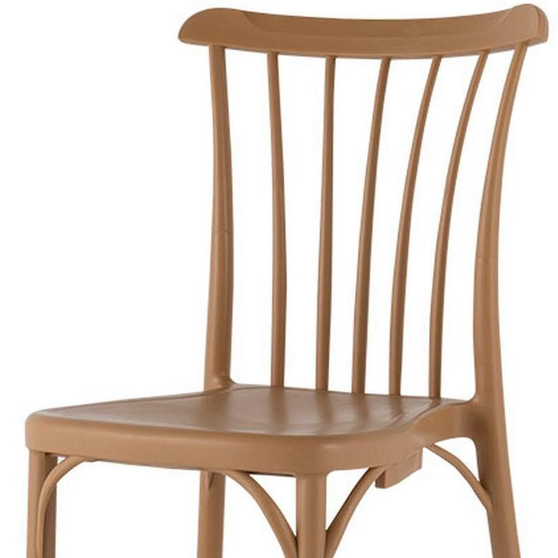 HomeRoots Set of Two Tan and Natural Heavy Duty Plastic Slat Back Dining Side Chairs