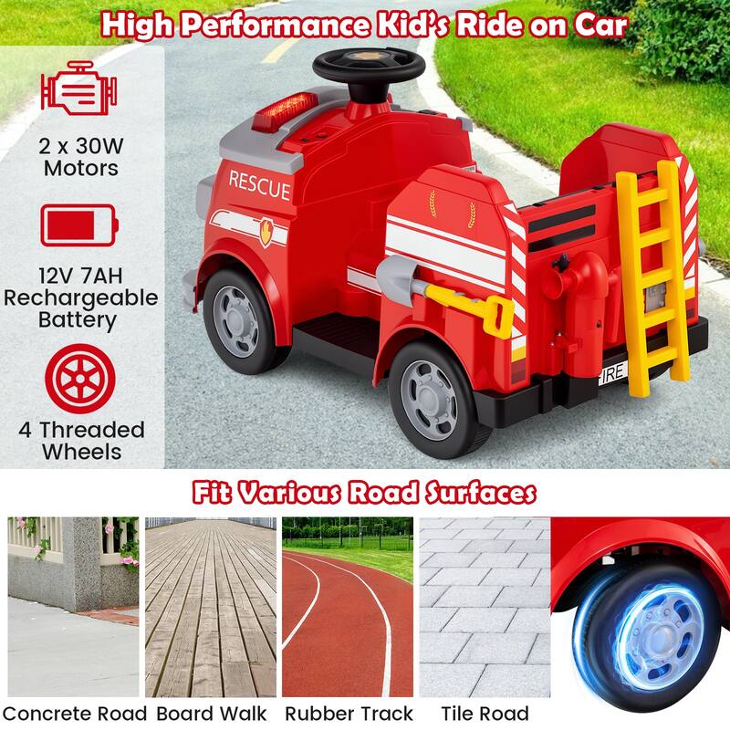 12V Kids Electric Ride On Car with Steering Wheel, Pedal, Music, Safety Belt and Toy Accessories - 19" × 34" × 20.5"