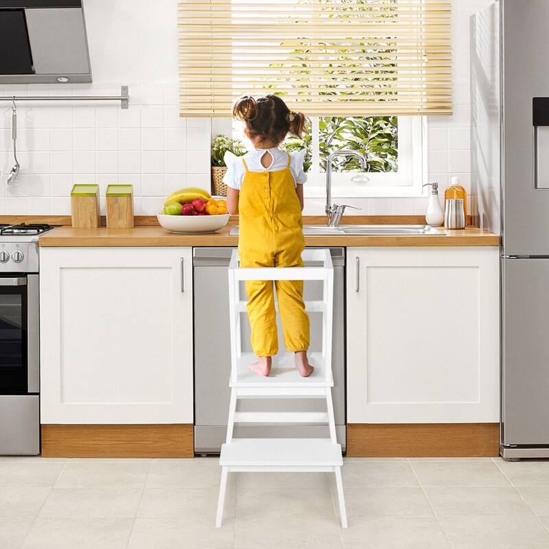2-in-1 Multifunctional Toddler Step Stool with Safety Rail - 18"L x 18"W x 35.5"H