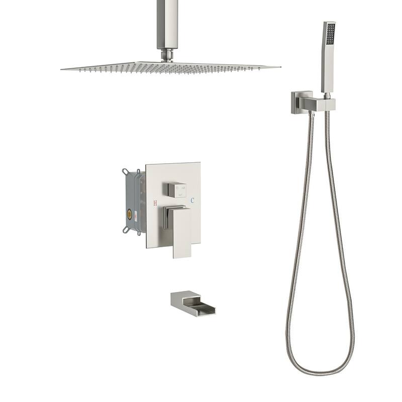 Topcraft 12-inch Ceiling Mount Square Shower System with Rough-in Valve - 12*12 - Brushed Nickel