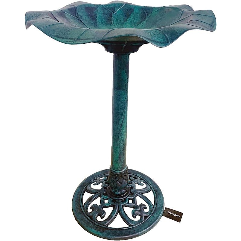 Lightweight BirdBath Decoration Lily Leaf Pedestal Accent Antique Bird Bath - Green