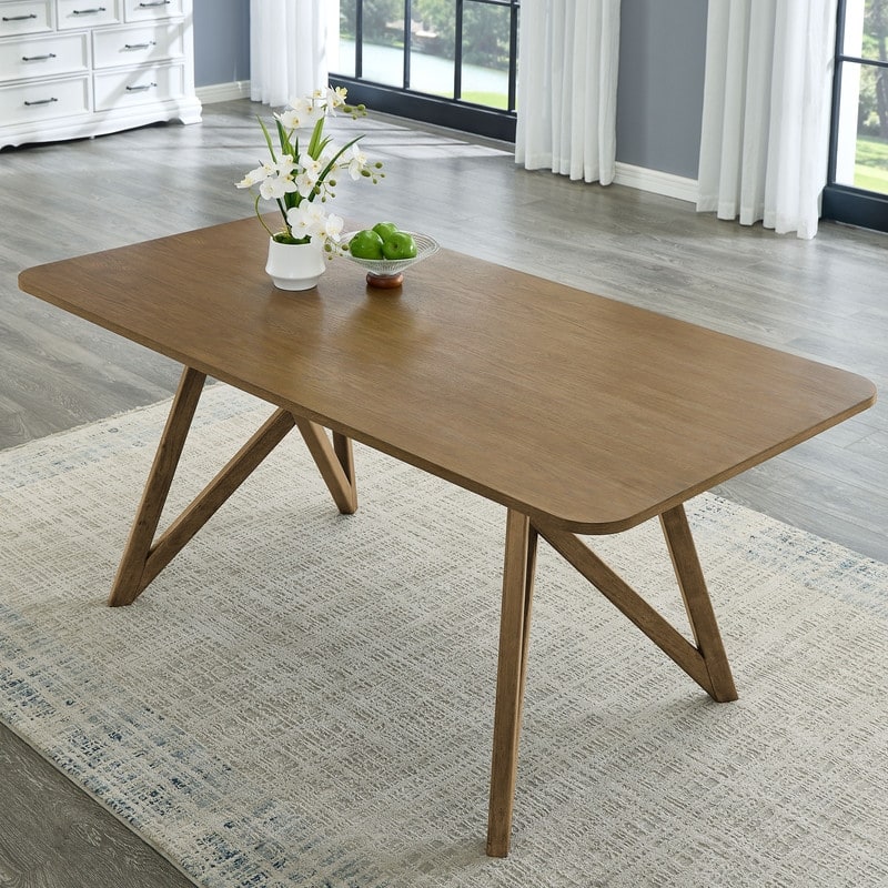 Darla 5Pc 70"W Rectangular Walnut Oak Geometric Cross Base Dining Set
