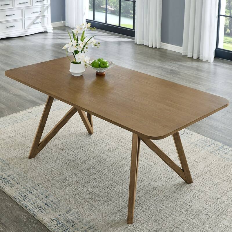 Darla 70"W Rectangular Walnut Oak Geometric Cross Base Dining Table - Walnut Oak