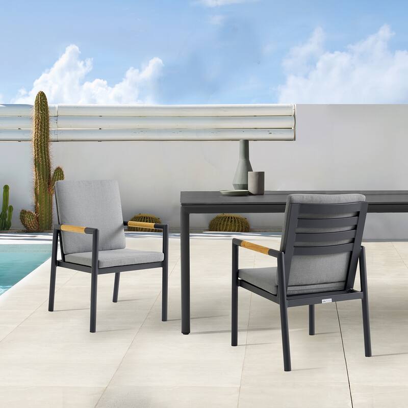 Royal Black Aluminum & Teak 7-Piece Outdoor Dining Set
